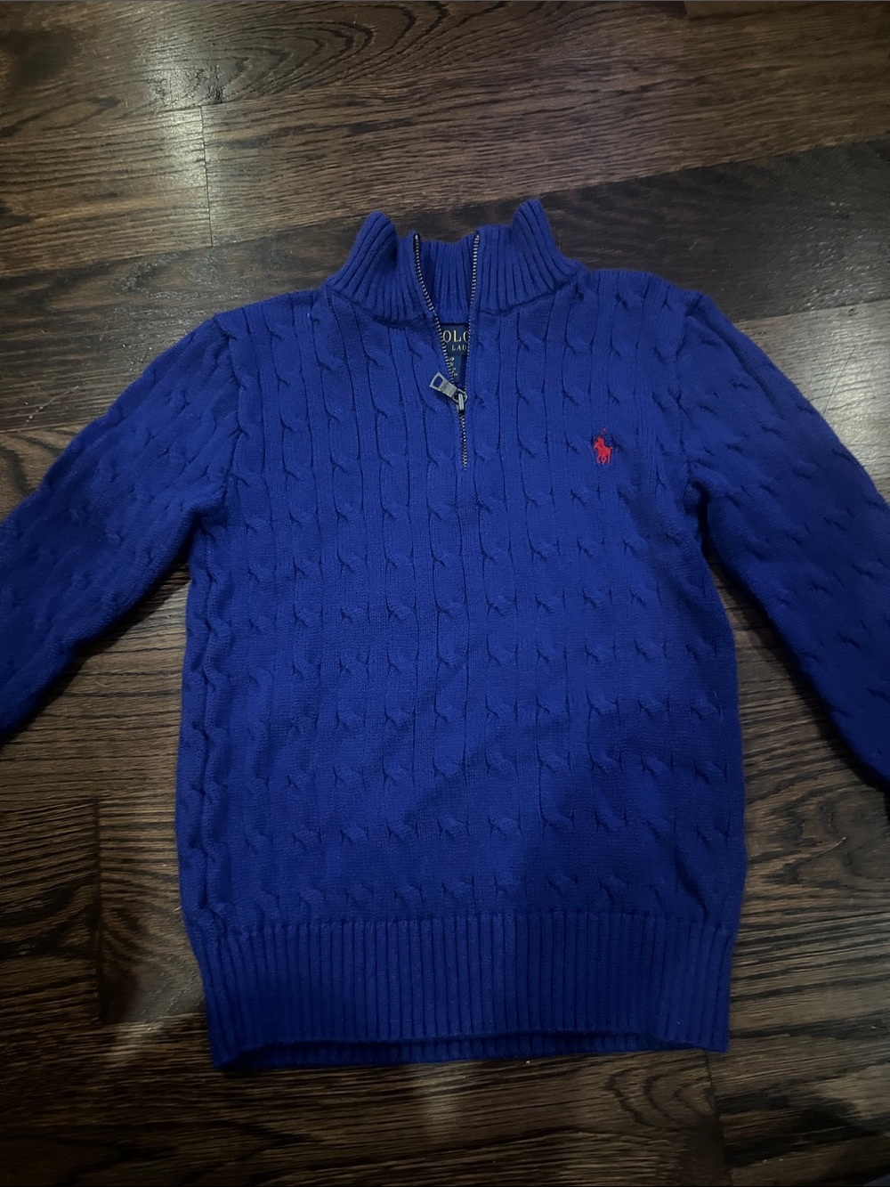 Ralph Lauren Men's Cable-Knit Half-Zip Sweater - Cobalt Blue with Red Polo